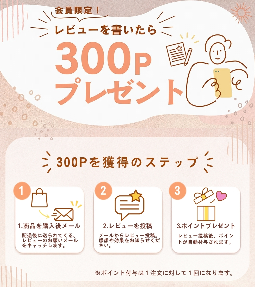 会員様限定！レビュー投稿で300ポイントプレゼント！
